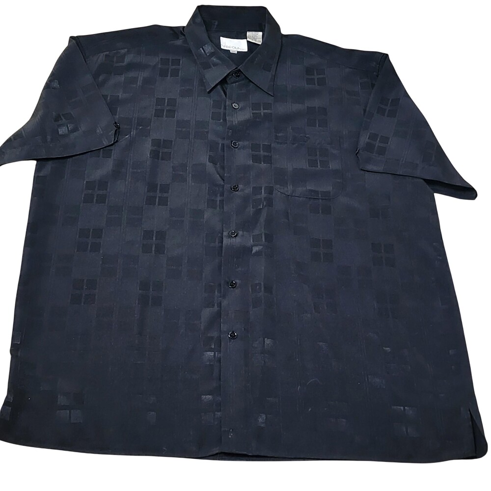 Vrgola Shirt Mens 2XL Black Geometric Jacquard Short Sleeve Button Casual Woven